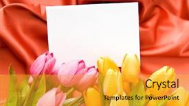  Presentation with satin - Audience pleasing slide set consisting of invitation cards birthday - envelope and flowers backdrop and a gold colored foreground