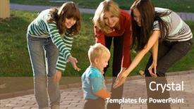  Presentation with play - Audience pleasing presentation consisting of invitation communicative training - three young women play backdrop and a coral colored foreground