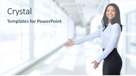  Presentation with asian - Colorful PPT layouts enhanced with invitation company presentation - asian business woman inviting backdrop and a sky blue colored foreground