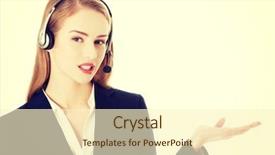  Presentation with blur office of - Colorful slide set enhanced with invitation company presentation - blonde businesswoman inviting backdrop and a  colored foreground