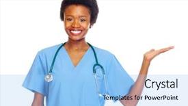  Presentation with doctor african - Theme enhanced with invitation healthcare - african doctor woman isolated background and a  colored foreground