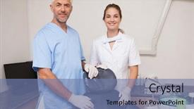  Presentation with dental assistant - Slide set consisting of invitation healthcare - dentist and assistant smiling background and a seafoam green colored foreground