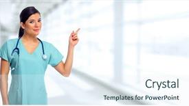  Presentation with advertising - Theme consisting of invitation healthcare - doctor woman showing advertising space background and a  colored foreground