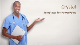  Presentation with facial pain medical man - Presentation design with invitation healthcare - medical doctor man presenting copy background and a  colored foreground