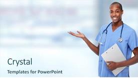  Presentation with medical - Presentation theme with invitation healthcare - medical doctor man presenting copy background and a cool aqua colored foreground