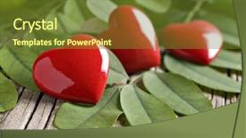  Presentation with green leaves - Cool new presentation theme with invitation healthcare - red heart ornaments on green backdrop and a  colored foreground