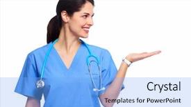  Presentation with medical smiling doctor - Beautiful PPT theme featuring invitation healthcare - smiling medical doctor woman backdrop and a  colored foreground