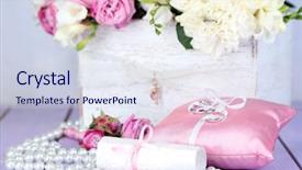  Presentation with wedding banquet table - Amazing presentation theme having invitation pearls - beautiful wedding composition with flowers backdrop and a sky blue colored foreground