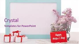  Presentation with mothers - PPT theme consisting of invitation pearls - shopping trolley with brenches background and a  colored foreground