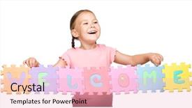  Presentation with slogan - Colorful theme enhanced with invitation school - cute little girl is holding backdrop and a lemonade colored foreground