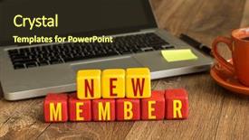  Presentation with new office - Colorful PPT theme enhanced with invitation seminar - new member written backdrop and a tawny brown colored foreground