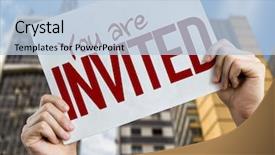  Presentation with cityscape - Beautiful slides featuring invitation seminar - you are invited placard backdrop and a light blue colored foreground