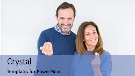  Presentation with electric love - Amazing presentation theme having invite - beautiful middle age couple backdrop and a teal colored foreground