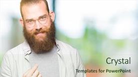  Presentation with hero man and women - Presentation theme having invite - young blond man wearing glasses background and a soft green colored foreground