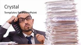 Presentation with manilla folder open papers - PPT theme consisting of funny stacks - angry businessman with stack background and a white colored foreground