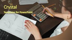  Presentation with forensic accountant - Colorful presentation enhanced with finance auditing - young female accountant considers backdrop and a tawny brown colored foreground