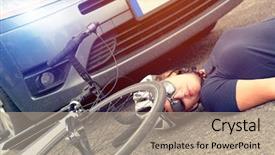  Presentation with road accident - Cool new slide deck with road after an accident backdrop and a coral colored foreground