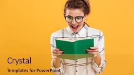  Presentation with memory book family photo album - Theme consisting of woman involved in reading fascinating background and a gold colored foreground