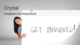  Presentation with marathon runner get involved - PPT layouts having showing card with get involve background and a light gray colored foreground