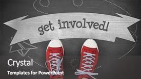  Presentation with marathon runner get involved - Cool new slide deck with word get involved and casual backdrop and a dark gray colored foreground