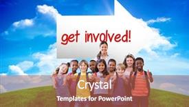  Presentation with blue green - PPT theme having word get involved and cute background and a red colored foreground