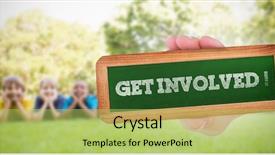  Presentation with chalkboard - PPT theme with word get involved and hand background and a  colored foreground