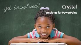  Presentation with green chalkboard - PPT layouts featuring word get involved and smiling background and a dark gray colored foreground