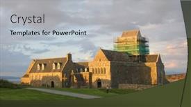  Presentation with scotland - PPT theme having iona-abbey-at-dusk-scotland background and a light gray colored foreground