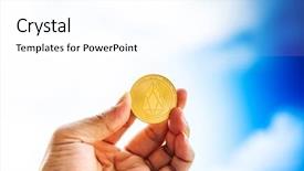  Presentation with money bitcoin crypto currency gold - PPT theme consisting of ios - crypto currency eos io outdoor background and a  colored foreground