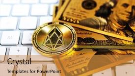  Presentation with cryptocurrency - Amazing presentation design having ios - golden eos io and mound backdrop and a gold colored foreground