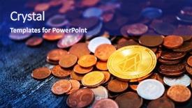  Presentation with cryptocurrency - Slides enhanced with ios - golden eos io and mound background and a  colored foreground