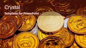  Presentation with cryptocurrency - Colorful PPT layouts enhanced with ios - golden eos io and mound backdrop and a wine colored foreground