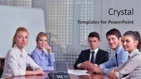  Presentation with business group meeting - Theme with business people group have video meeting conference at office background and a light gray colored foreground