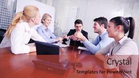  Presentation with video conference - Presentation design featuring ips - business people group have video background and a violet colored foreground