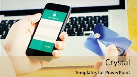  Presentation with online banking - Amazing slide set having ip security - businessman using smartphone against online backdrop and a yellow colored foreground