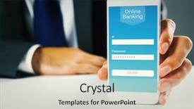  Presentation with online banking - Cool new presentation design with ip security - businessman using smartphone against online backdrop and a lemonade colored foreground