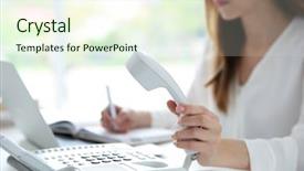  Presentation with telephone poles - Colorful PPT layouts enhanced with voip telecommunication - businesswoman with office ip telephone backdrop and a  colored foreground