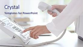  Presentation with telephone - PPT theme having voip telecommunication - businesswoman with office ip telephone background and a sky blue colored foreground