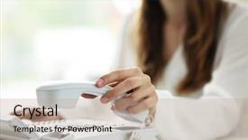  Presentation with telephone - Presentation theme enhanced with voip telecommunication - businesswoman with office ip telephone background and a light gray colored foreground