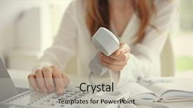  Presentation with coque de telephone - Slides featuring voip telecommunication - businesswoman with office ip telephone background and a  colored foreground