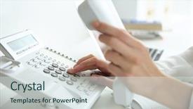  Presentation with telephone - Amazing presentation having voip telecommunication - businesswoman with office ip telephone backdrop and a sky blue colored foreground