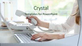  Presentation with telephone - Slide deck enhanced with voip telecommunication - businesswoman with office ip telephone background and a cream colored foreground