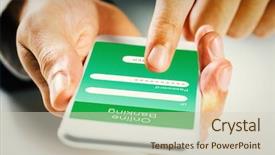  Presentation with online banking - Presentation design with ip security - man using smartphone against online background and a soft green colored foreground