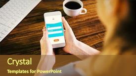  Presentation with online banking - Presentation theme with ip security - woman using smartphone against online background and a tawny brown colored foreground