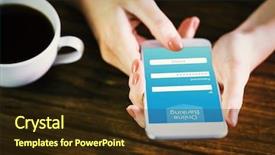  Presentation with online banking - PPT theme consisting of woman using smartphone against online background and a tawny brown colored foreground