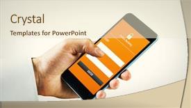  Presentation with hand holding puzzle piece - Colorful presentation theme enhanced with ip security - hand holding smartphone against white backdrop and a lemonade colored foreground