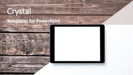  Presentation with ipad - Colorful presentation theme enhanced with ipad - digital tablet computer on wooden backdrop and a coral colored foreground