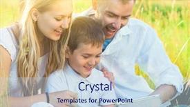  Presentation with ipad - Colorful presentation theme enhanced with ipad - happy young family with kid backdrop and a sky blue colored foreground