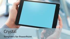  Presentation with ipad - PPT theme having ipad - mock up of a man background and a light blue colored foreground