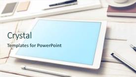  Presentation with ipad - Audience pleasing slide deck consisting of ipad - tablet device mockup with stylus backdrop and a cool aqua colored foreground